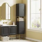 Kleankin - Armoire colonne de salle de bain autoportante 67 po H - noir-Compartiment ouvert et deux armoires offrant de nombreuses options de rangement 