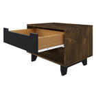 Nexera - Table de nuit Barista, 1 tiroir, Truffe et noir-Façade de tiroir et pattes sculptées au fini laqué noir mat