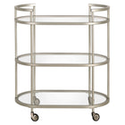 Hudson&Canal - Chariot de bar ovale Leif 30 po de largeur - Nickel satiné-Quatre roues vous permettent d'emmener la fête n'importe où