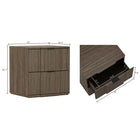 Manhattan Comfort - Clive 22" Table de nuit 2 tiroirs style mi-siècle moderne - Noyer et Noir-Les façades de tiroirs sculptées présentent des courbes verticales qui créent une surface rythmée et en relief
