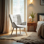 FurnitureR Chaise d'Appoint - Tissu beige ivoire-Pieds en bois de hêtre massif au fini noyer
