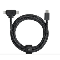 Native Union - Câble Belt USB-C vers USB-C/Lightning 1,8m - Cosmos Noir-Prend en charge la livraison d'alimentation à grande vitesse jusqu'à 60W pour les ordinateurs portables de type C et charge rapidement votre iPhone jusqu'à 50% d'iPhone en moins de 30 minutes