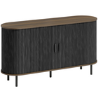 HOMCOM - Buffet bas cannelé style milieu du siècle 55 po avec portes coulissantes tambour - grain de bois noir-Les portes coulissantes cannelées et la silhouette ovale créent une esthétique élégante et raffinée