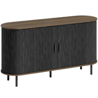 HOMCOM - Buffet bas cannelé style milieu du siècle 55 po avec portes coulissantes tambour - grain de bois noir-Les portes coulissantes cannelées et la silhouette ovale créent une esthétique élégante et raffinée
