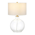 Hudson&Canal - Lampe de table Laelia 63 cm de haut avec abat-jour en tissu - Verre transparent/laiton/blanc-Associé à un abat-jour en tissu tambour blanc
