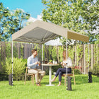 Outsunny - Tente auvent pliante 8 pi l x 8 pi L avec installation facile à 1 bouton - Beige-Tissu Oxford 210D avec revêtement argenté pour une protection solaire UPF50+