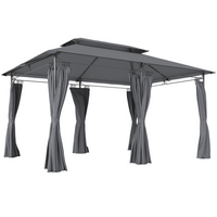 Outsunny - Pavillon de patio à double toit avec rideaux 10 pi l x 13 pi L - gris-Le toit à deux niveaux améliore l’esthétique du gazebo à toit souple et favorise la circulation de l’air