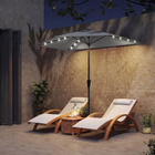 Outsunny - Parasol de patio demi-lune avec lumières LED solaires et manivelle - 9 pi - gris foncé-Comprend 25 lumières LED alimentées par énergie solaire sur les baleines pour une ambiance en soirée