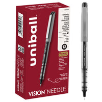 uni-ball - Stylos à bille roulante Vision Needle – 0,7 mm – noir – paquet de 12-Stylos à bille roulante