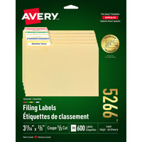 Avery – Étiquettes pour dossiers TrueBlock laser et jet d’encre – 3 7/16 po x 2/3 po – paquet de 600 (05266)-Permanent, rectangulaire, étiquette coupée 1/3