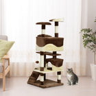 PawHut - Arbre à chat 53 po - grand meuble condo - brun-2 niches et 3 perchoirs pour que votre chat puisse griffer, dormir, jouer ou ronronner 