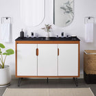 Modway - Energize Double évier 48" Vanette de salle de bain - Noir blanc cerise-Pieds métalliques en épingle à cheveux