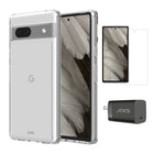 AXS - Ensemble de départ avec étui ULTRA CLEAR transparent testé contre les chutes, protecteur d’écran et chargeur 30W pour Google Pixel 7a-Étui résistant aux chutes avec des poches d’air absorbant les chocs