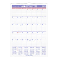 AT-A-GLANCE - Calendrier mural mensuel 2025 - 17 po H x 12 po l - bilingue-Format des pages : 17 po H x 12 po l