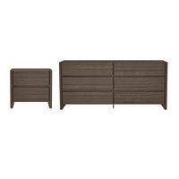 Manhattan Comfort - Ensemble moderne Linda 2 pièces : commode et table de chevet - Noyer brun-Commode double moderne 2 pièces et table de chevet pour chambre et salon