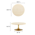 Modway - Lippa Rond de 36 po Faux travertin Table basse, Travertin d’or-Socle en métal doré résistant aux éclats