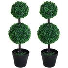 Outsunny - Arbre topiaire à 2 boules pour salon - vert foncé - lot de 2-Ensemble de 2 magnifiques plantes artificielles au design d’arbre à deux boules 