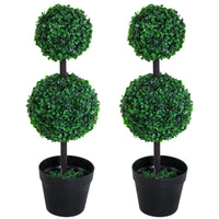Outsunny - Arbre topiaire à 2 boules pour salon - vert foncé - lot de 2-Ensemble de 2 magnifiques plantes artificielles au design d’arbre à deux boules 
