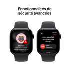 Apple - Watch Series 11 - 42 mm - GPS - Boîtier en aluminium Noir de jais avec Bracelet sport Noir, P / M-Écran en verre ultradurable offrant 2x plus de résistance aux égratignures qu’Apple Watch Series 1010. Elle est aussi étanche jusqu’à 50 mètres et résistante à la poussière (IP6X)