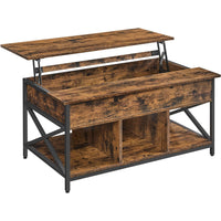 Boutique Home - Table basse relevable avec rangement ouvert et caché-Couleur : Brun rustique, noir