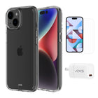 AXS - Ensemble de départ avec étui ULTRA CLEAR transparent testé contre les chutes, protecteur d’écran et chargeur 20W pour Apple iPhone 15-Étui résistant aux chutes avec des poches d’air absorbant les chocs