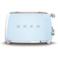 SMEG - Toaster 4 tranches 4x4 - bleu pastel-6 niveaux de grillage différents pour de meilleurs résultats ; fonction de décongélation ; fonction de réchauffage ; fonction bagel pour griller uniquement un côté de la tranche.