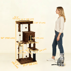 PawHut - Arbre à chat 52 po avec poteaux à griffer, lit pour chat, condo - motif léopard-La construction en panneaux de particules et sisal assure la durabilité  
