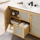 Modway - Soma 48" compatible avec un ou deux éviers simples ou double Armoire de toilette de salle de bain (lavabo non inclus) - Chêne-Portes et tiroirs en tissage en rotin
