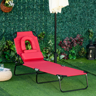 Outsunny - Chaise longue d’extérieur réglable avec ouverture pour le visage et coussin - rouge-Fabriqué avec une structure métallique solide et du tissu Oxford pour une construction fiable