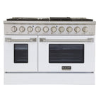 Kucht - 48 po Série KNG Cuisinière Pro Style au gaz propane - Acier inoxydable/Blanc-Cuisinez et pâtissez comme un professionnel grâce à deux fours séparés dotés de larges vitres. Le four principal est un four robuste en porcelaine bleue d’une capacité de 4,2 pi³, tandis que le four latéral supplémentaire offre une capacité de 2,5 pi³