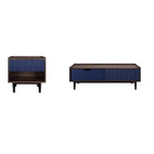 Manhattan Comfort - Ensemble de 2 tables Duane style milieu du siècle : table d’appoint et table basse - brun foncé et bleu marine-Ensemble de table d’appoint et table basse style milieu du siècle pour salon