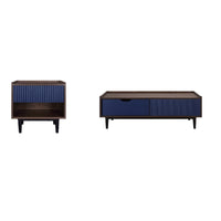 Manhattan Comfort - Ensemble de 2 tables Duane style milieu du siècle : table d’appoint et table basse - brun foncé et bleu marine-Ensemble de table d’appoint et table basse style milieu du siècle pour salon