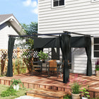 Outsunny - Pergola Extérieur avec Auvent Rétractable et Rideaux - 10 pi x 13 pi - Gris Foncé-Auvent résistant aux éclaboussures avec UPF30+ pour protéger du soleil 