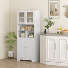 HOMCOM - Armoire de cuisine moderne avec portes vitrées - blanc-Étagères réglables sur trois niveaux pour adapter le rangement à différentes tailles d’objets 
