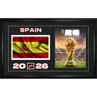 Frameworth - Coupe du Monde FIFA 2026 Officielle Espagne Cadre Drapeau et Trophée - 15 po x 24 po-Murale encadrée Drapeau et Trophée sous licence officielle de la Coupe du Monde FIFA 2026 pour l'Équipe Espagne.