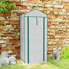 Outsunny - Serre adossée murale 7 pi x 3 pi x 5 pi avec barrière anti-mauvaises herbes, blanc-Porte à enrouler avec fermeture éclair pour une entrée facile et une ventilation optimale  
