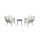 Manhattan Comfort - Ensemble moderne de patio Cannes pour 2 personnes avec table d’appoint - gris et crème - lot de 3-Ensemble de patio moderne 3 pièces avec 2 fauteuils et 1 table d’appoint