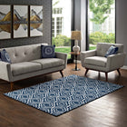 Modway - Frame Treillis marocain de transition Tapis de comédie 8 pi l x 10 pi L - Bleu marocain et ivoire-Tissage serré à poil bas