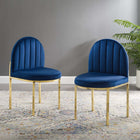 Modway - Isla Performance Velvet Fauteuil d’appoint de salle à manger Ensemble de 2 - Marine d’or-Base en acier inoxydable doré