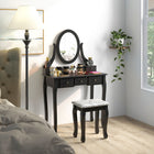 HOMCOM - Coiffeuse avec tabouret - 31,5 po L x 15,7 po l x 55,1 po H - noir-Fabriquée en panneau MDF de qualité et bois massif 