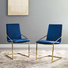 Modway - Pitch Performance Velvet Fauteuil à manger Ensemble de 2 - Marine d’or-Acier inoxydable doré