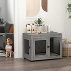 PawHut - Table de chevet pour animal avec coussin résistant à l’eau, double porte - gris-Conçu pour servir de table d'appoint ou de cage pour chien 