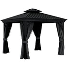 Outsunny - Tonnelle d'extérieur à toit rigide 10' x 12' - gris foncé-Gazebo robuste pour le patio, l'arrière-cour, le jardin, le parc, etc 