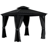 Outsunny - Tonnelle d'extérieur à toit rigide 10' x 12' - gris foncé-Gazebo robuste pour le patio, l'arrière-cour, le jardin, le parc, etc 