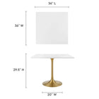 Modway - Lippa 36 po Carré Bois Table à manger, Or Blanc-Plateau de table en MDF laqué