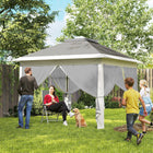 Outsunny - Gazébo pliant 11 pi l x 11 pi L avec double toit et sac de transport - Gris foncé-Le toit double est ventilé pour éviter l'étouffement, tandis que les cordes d'haubanage assurent la stabilité en cas de vent