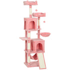 PawHut - Arbre à chat 70 po, tour à plusieurs niveaux avec 2 condos - rose-Cette tour de 69,7 po (177 cm) comprend des niches, des plateformes et un hamac pour un plaisir sans fin 