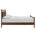 Modway - Leni Grandeur nature Cuir et bois véganes Cadre de lit à plateforme jumelée - Noyer-Pas besoin de sommier