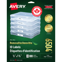 Avery 6504 Étiquettes d'identification amovibles blanches, laser, 1-3/4" x 1/2", 800/pqt-Enlevez, réutilisez ou déplacez facilement!