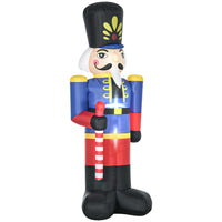 HOMCOM - Soldat Casse-Noisette gonflable colouré de 8ft avec sceptre LED extérieur - Rouge - Bleu-Soldat gonflable de Noël de 8 ft portant un chapeau haut de forme, un uniforme militaire et tenant un sceptre à la main crée une atmosphère festive 